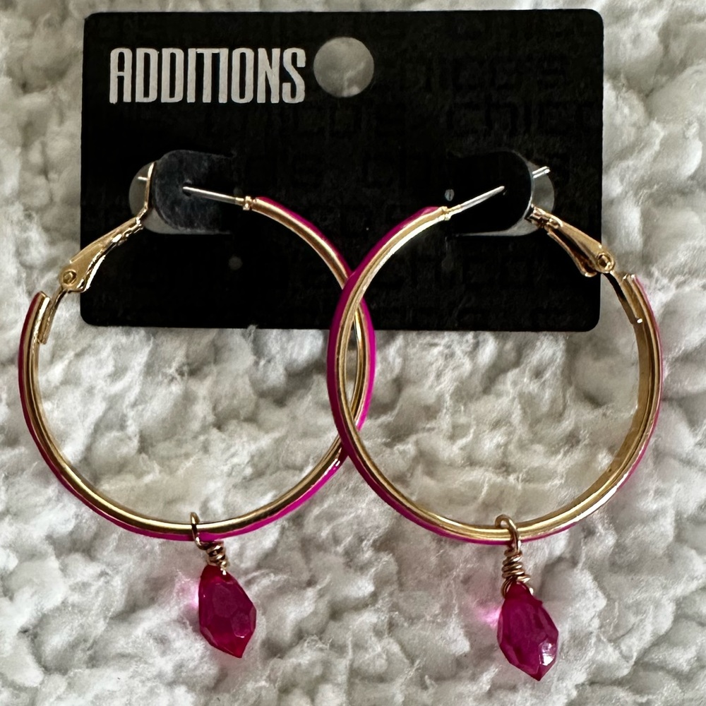 Chico’s Fuchsia Hoop Earrings with Bead Dangle